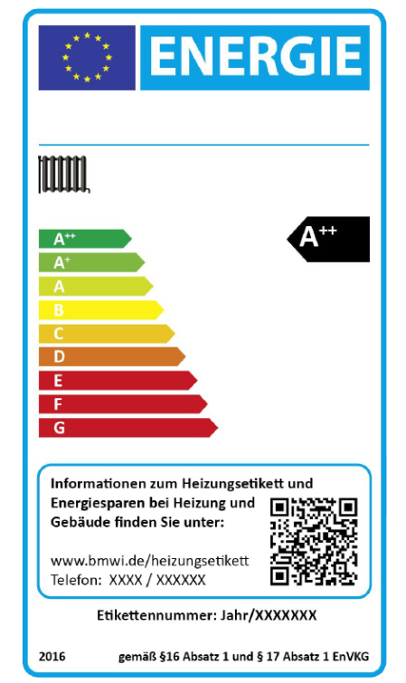 Musteretikett für Heiz¬geräte zur Verwendung bis einschließlich 25.9.2019